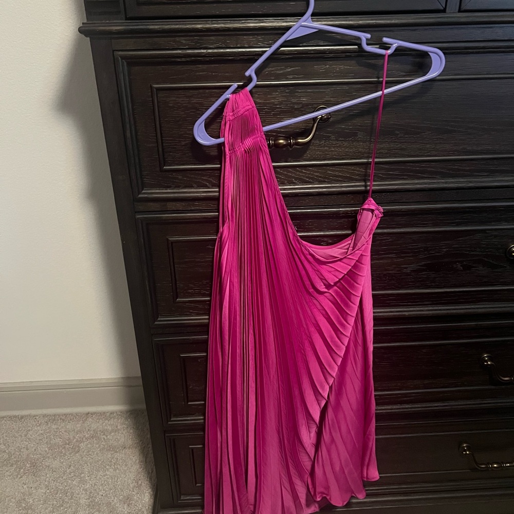 Banana Republic Vibrant Pink Pleated One Shoulder Dress